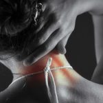 Woman's neck with highlighted pain area.