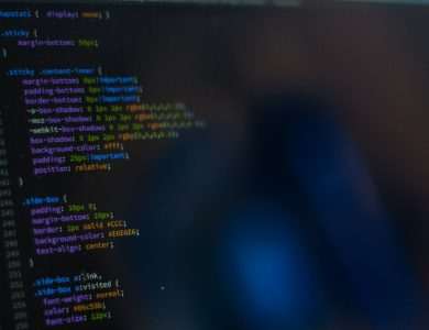 Close-up of CSS code displayed on a computer monitor, showcasing web development.